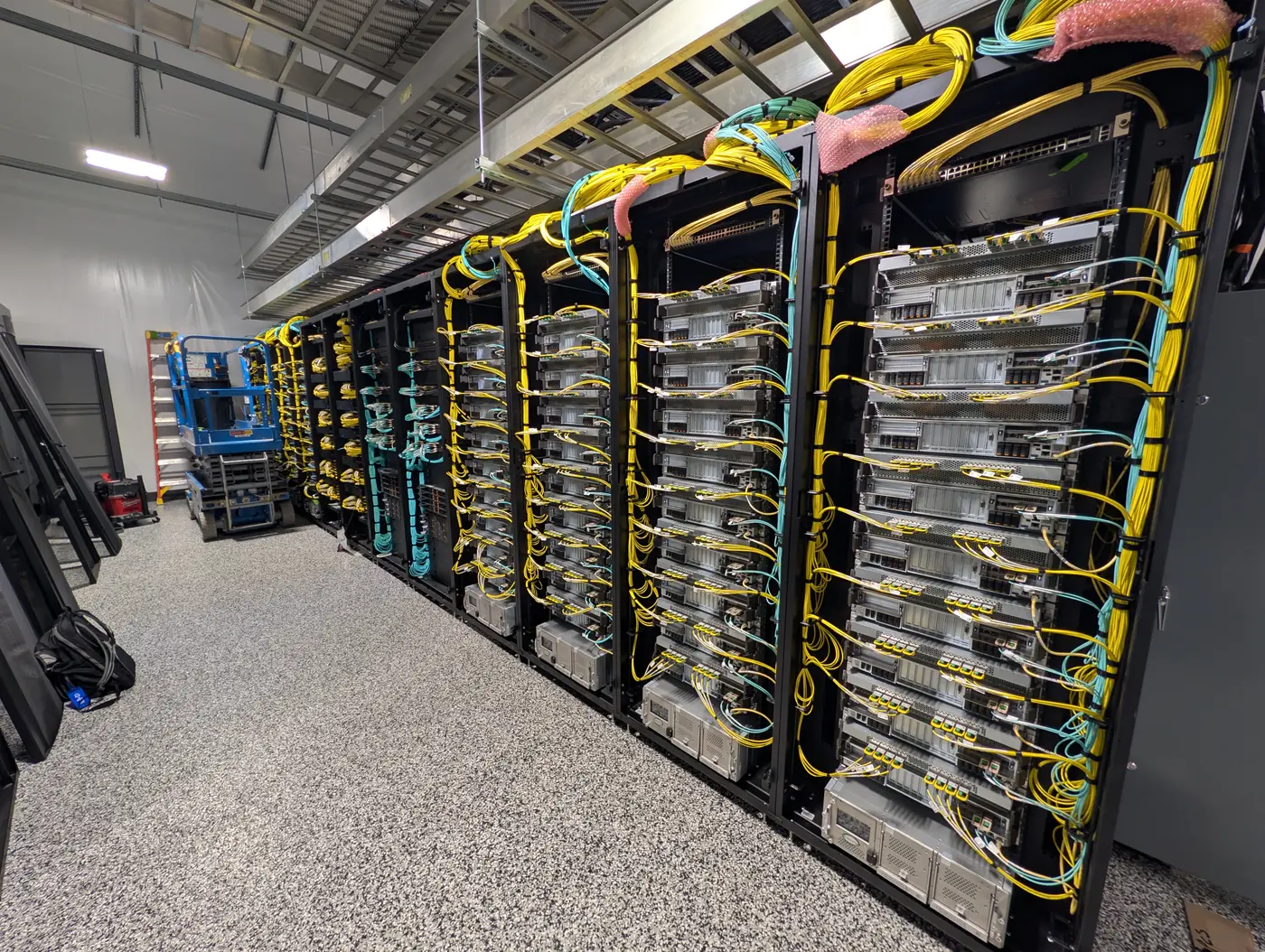 Server racks and network cabling during an infrastructure deployment